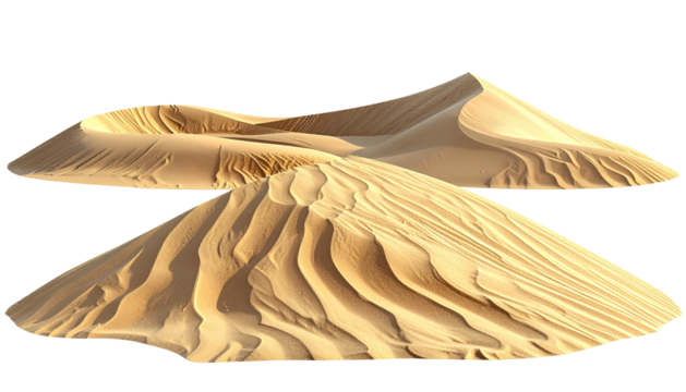 Two large, sandy desert dunes with ripple patterns