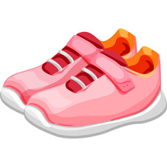 Pair of Pink Childrens Sneakers With White Soles And Orange Accents Isolated On White Background Detailed Realistic Illustration