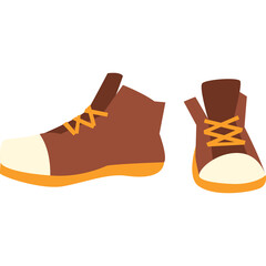 Pair Of Brown High Top Sneakers With White Toes And Orange Laces On A Transparent Background