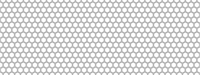 Naklejka na ściany i meble Black hexagon pattern honeycomb vector background. Geometric grid with honey comb cells, mesh lines, repeat hex shapes. Vector seamless texture with hive structure.