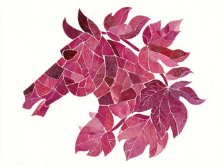 red horse head in a style of cut outs collage, made of colored paper