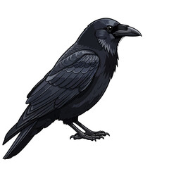 Intelligent Black Crow Bird Standing Sideways in a Clear Profile View Stock Photo