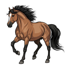 Obraz premium Dynamic Brown Horse Running Freely at Full Gallop Digital Illustration Artwork