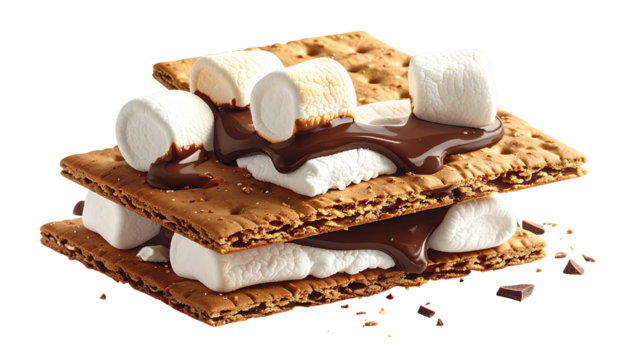 S'more graham crackers, marshmallow, melted chocolate stack