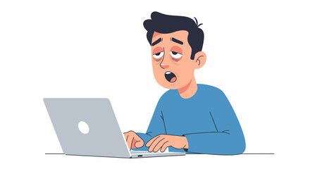 Exhausted programmer working late at night on laptop with sleep-deprived look and tired eyes