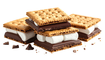 Smores stack graham crackers, chocolate, and marshmallows