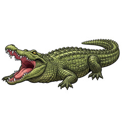 Fototapeta premium Ferocious Cartoon Crocodile With Wide Open Mouth and Visible Sharp Teeth