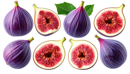 Collection of eight figs, some whole, some halved