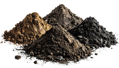 Four piles of soil, each a different color