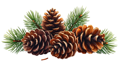 Pinecones & evergreen sprigs form an autumnal arrangement