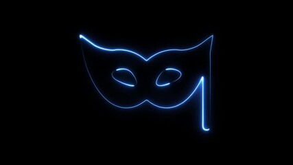 Glowing blue neon masquerade mask outline on black background abstract mystery secret identity disguise celebration
