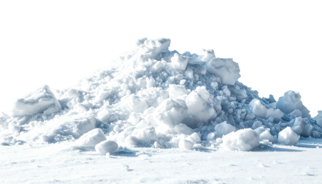 Accumulated snow forms a textured mound against a stark background