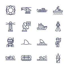 Collection of Nautical and Maritime Icons in Minimalist Line Art Style.