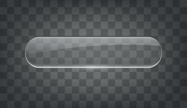 A clear, glossy, and rounded glass button element.