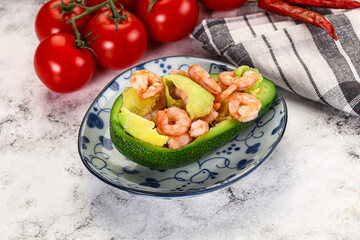 Dietary avocado cut with prawn