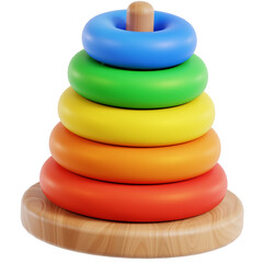 3D Rendered Colorful Ring Stacking Toy with Wooden Base for Children