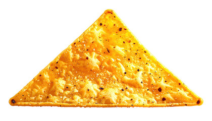 Single, golden, speckled triangle corn chip on black backdrop