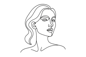 Woman face drawn in simple continuous line art style, illustrating minimalist beauty and modern design, transparent background