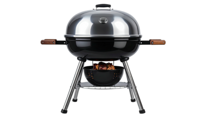 Kettle charcoal grill with wooden handles and shiny dome