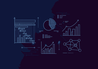 Naklejka premium Abstract Blue Data Visualization Charts and Graphs for Business Analysis.