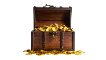 Opened treasure chest overflowing with gold coins