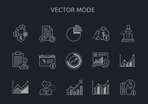 Collection of Vector Financial Icons Depicting Business Finance and Growth Concepts.