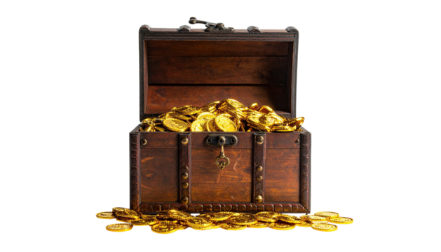 Opened treasure chest overflowing with gold coins