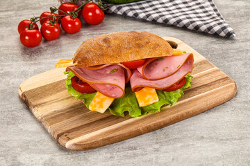 Sandwich ciabatta with mortadella and cheese