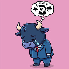 Sad Bull Businessman Crying from Stress and Frustration