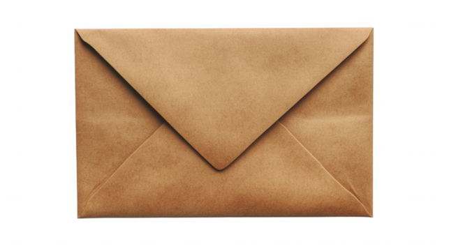 Kraft paper envelope with a triangular flap studio shot on transparent background