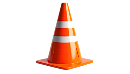 Orange traffic cone with white stripes against a black background