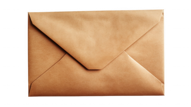 Simple brown kraft paper envelope for sending mail or letters on transparent background - Powered by Adobe