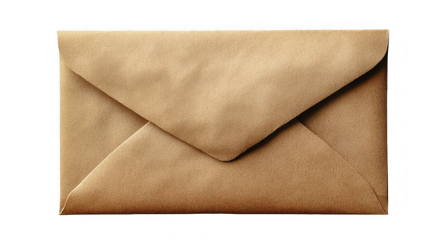 Elegant brown envelope for sending important documents on transparent background