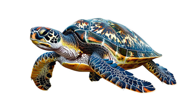 Sea turtle swimming, mottled shell, graceful motion - Powered by Adobe