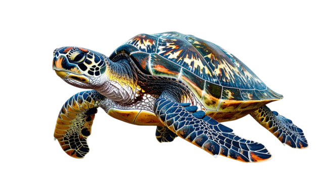 Sea turtle swimming, mottled shell, graceful motion