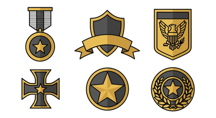Collection of vector military badges and emblems, highlighting valor and achievement through a