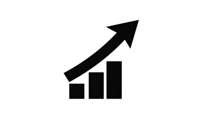 Gray arrow ascends above graph bars on a dark background