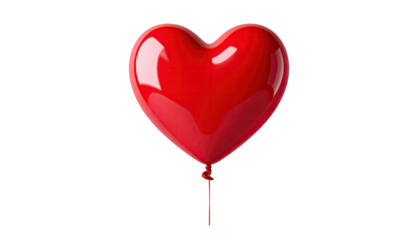 Glossy red heart balloon levitates against a black background