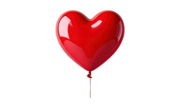 Glossy red heart balloon levitates against a black background