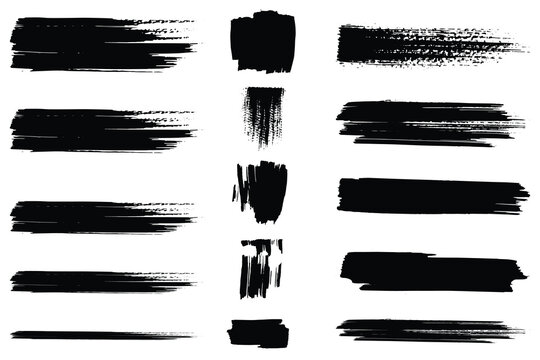 Grunge black brush strokes set, abstract paint texture collection for creative design background, Set of rough black paint brush strokes, isolated grunge ink texture elements for abstract design