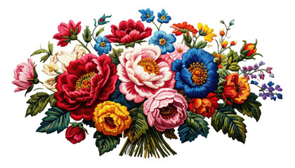 Colorful floral arrangement with roses and blossoms on black