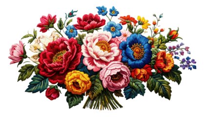Colorful floral arrangement with roses and blossoms on black