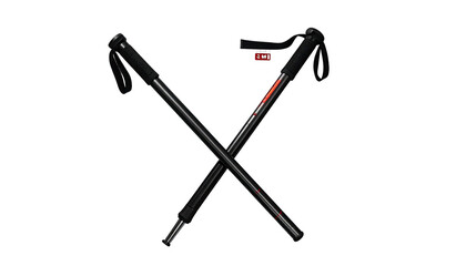 Crossed black hiking poles, neutral background, sporty, adventure