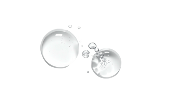 Clear liquid drops cluster on black