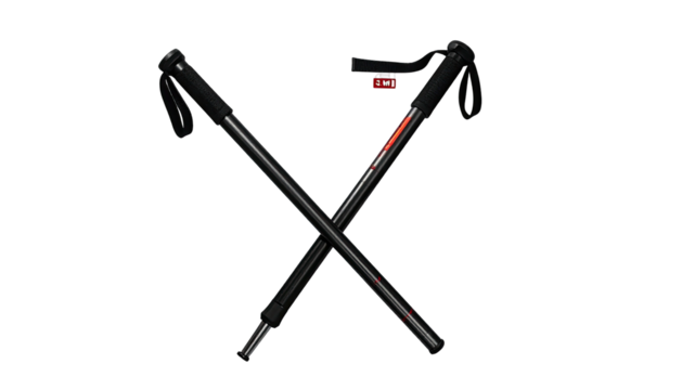 Crossed black hiking poles, neutral background, sporty, adventure