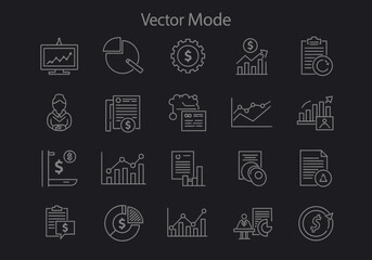 Modern business and finance outline icons set for data analytics and financial growth.