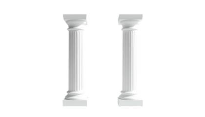 Pair of white fluted columns stands against black backdrop