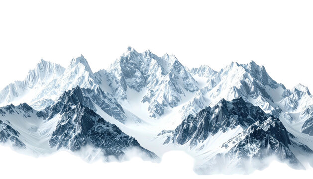 Jagged mountain range with snow and ice, against black backdrop - Powered by Adobe