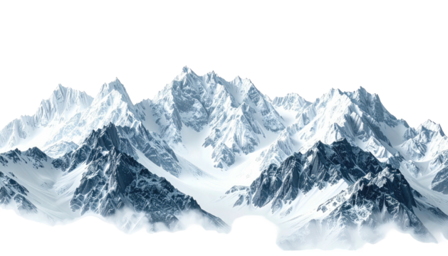 Jagged mountain range with snow and ice, against black backdrop - Powered by Adobe