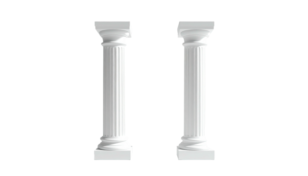 Pair of white fluted columns stands against black backdrop